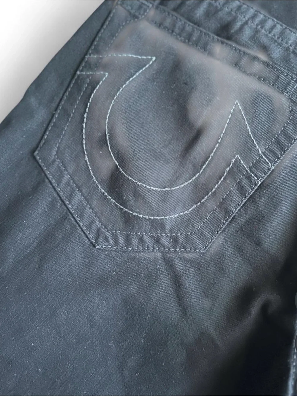 True Religion Men’s Black Straight Jeans with Signature Stitching